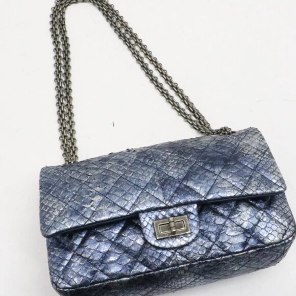 Chanel Blue/Silver Quilted Python Reissue 2.55 Classic Flap Bag 13874706 - Picture 2 of 15